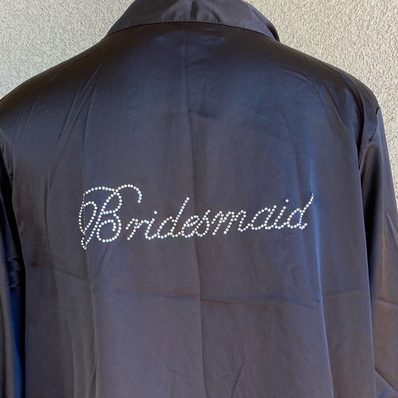 Black Rhinestone Diamante Bridesmaid Satin Robe - Picture 6 of 9
